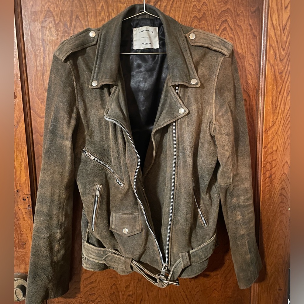 Like new! Understated Leather “Distressed Easy Rider” leather moto jacket L/XL